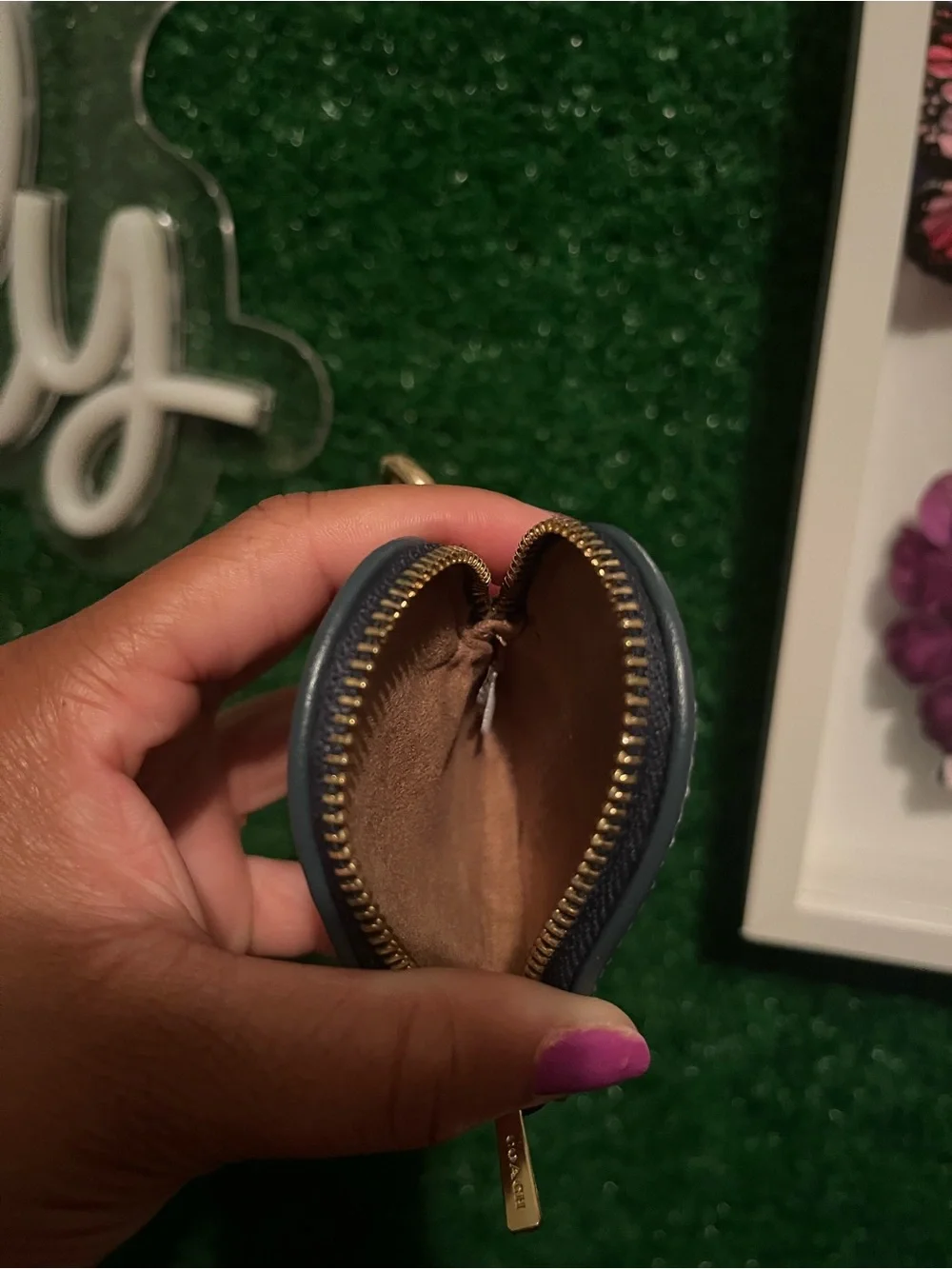 Coach Denim Heart-Shaped Denim Keychain Coin Pouch